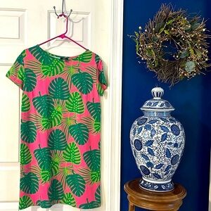 Women’s Sailor-Sailor Pink & Green Palm Print SPF 50 3/4 Sleeve Shift Dress Sz M